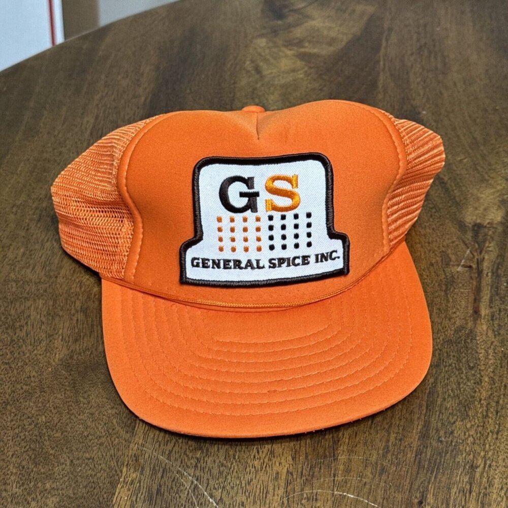 VINTAGE Trucker Hat Cap SnapBack Mesh Rope Orange Kenda General Spice